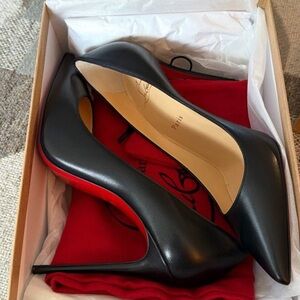 Christian Louboutin Black Leather Pointed Toe Pumps with Red Sole